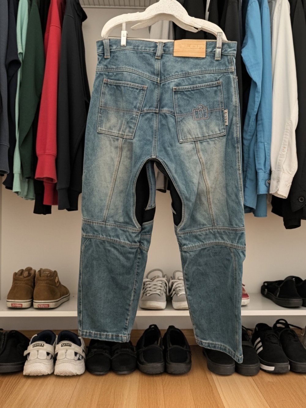 IICON RECON PANT Light Blue Men's Denim Jeans with Black Knee Panels Size 36 - Picture 2 of 8